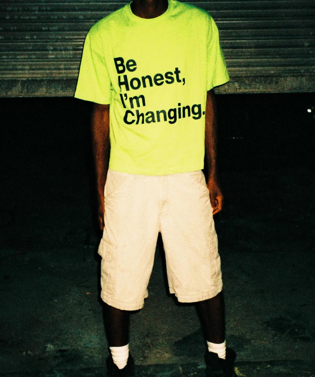 "BE HONEST" TEE SAFETY GREEN